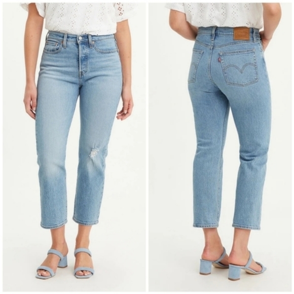 Levi's Wedgie Straight Leg Crop Jeans Tango Blue 90s Mom Denim Pants High Rise - Picture 13 of 15